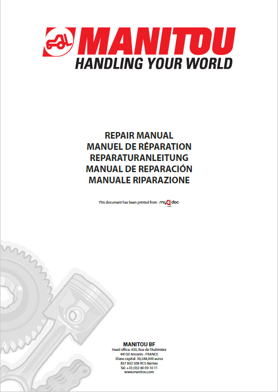 Manitou MRT 1850, MRT 2150, MRT 2540 Euro 3 Privilege Telehandler Repair Manual