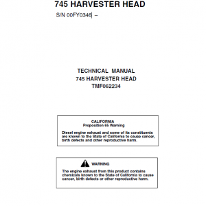John Deere 745 Harvester Head Repair Service Manual (S.N after 00FY0346 –)