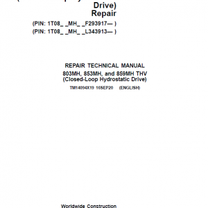 John Deere 803MH, 853MH, 859MH Harvester Closed-Loop Repair Manual (S.N F293917 - & L343913 -)