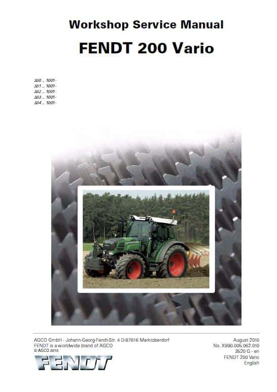 Fendt 207, 208, 209, 210, 211 COM III Tractors Workshop Repair Manual
