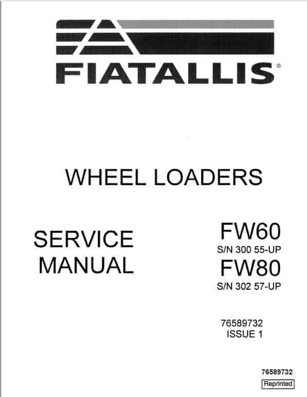 Fiatallis FW60, FW80 Wheel Loader Repair Service Manual