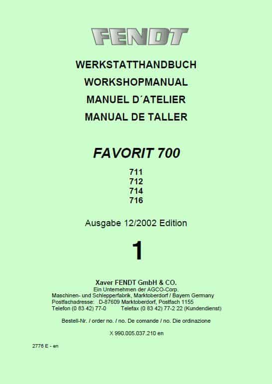 Fendt 711, 712, 714, 716 Favorit COM I Tractors Workshop Repair Manual