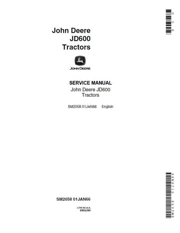 John Deere JD600 Tractor Repair Service Manual (SM2058)
