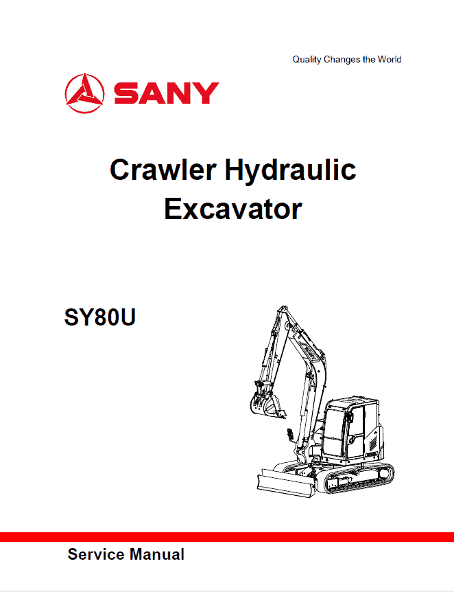 Sany SY80U Hydraulic Excavator Repair Service Manual