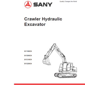 Sany SY195C-9, SY205C-9, SY215C-9, SY225C-9 Hydraulic Excavator Repair Service Manual