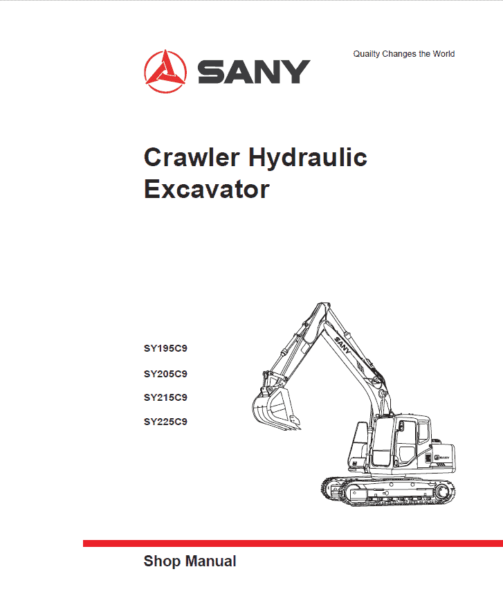 Sany SY195C-9, SY205C-9, SY215C-9, SY225C-9 Hydraulic Excavator Repair Service Manual