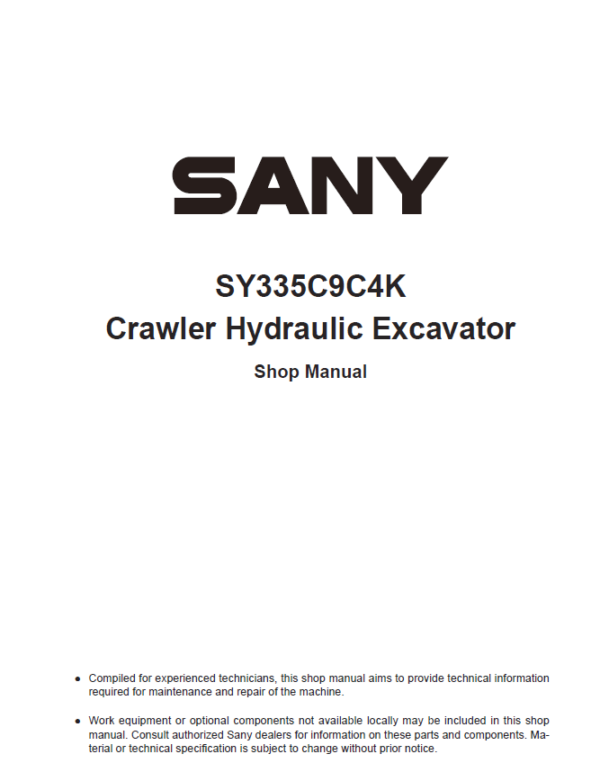 Sany SY335C Hydraulic Excavator Repair Service Manual