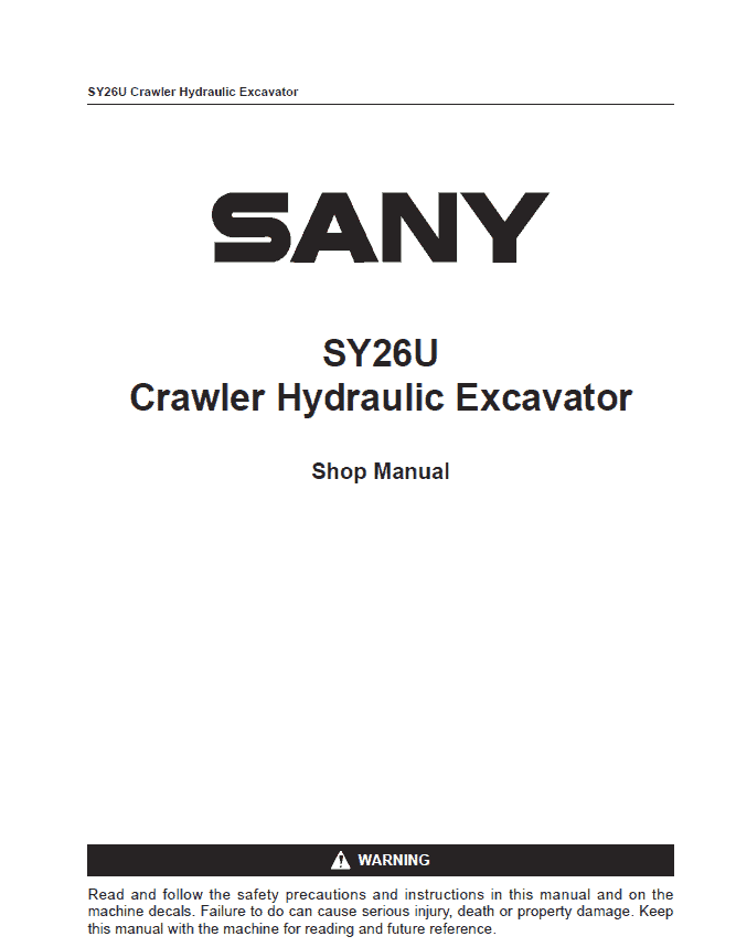 Sany SY26U Hydraulic Excavator Repair Service Manual