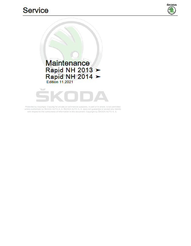 SKODA RAPID NH (2013) (NH) Repair Service Manual
