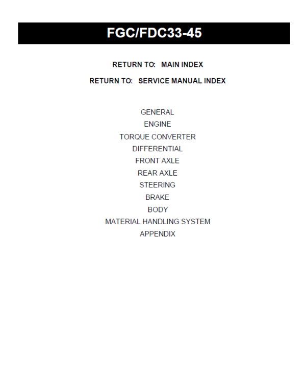 Toyota FDC33, FDC35, FDC40, FDC45 Forklift Repair Service Manual