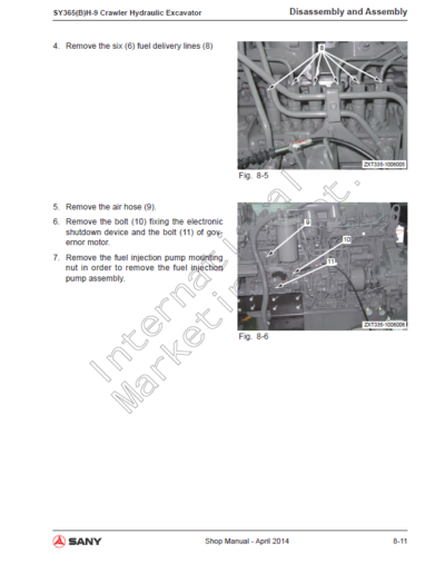 Sany SY365H-9, SY365BH-9 Hydraulic Excavator Repair Service Manual