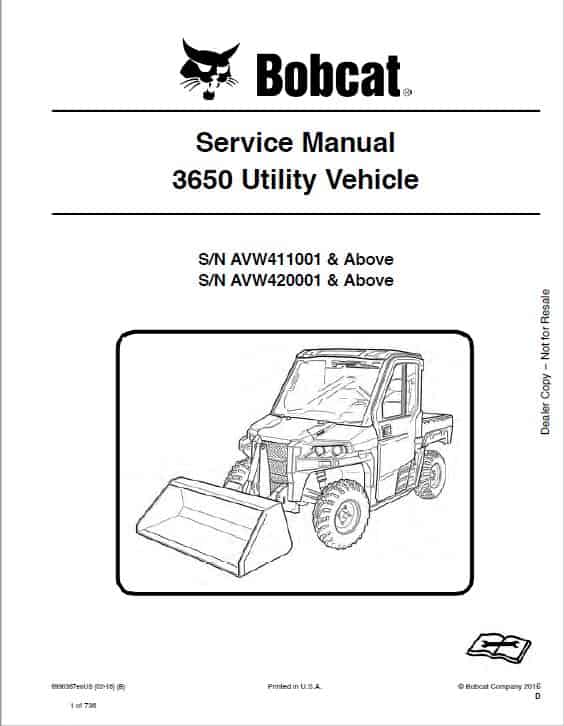 Bobcat 3650 Toolcat Utility Vehicle Service Repair Manual