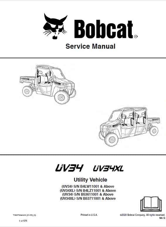 Bobcat UV34, UV34XL Utility Vehicle Service Repair Manual