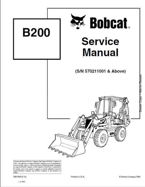 Bobcat B200 Loader Service Repair Manual