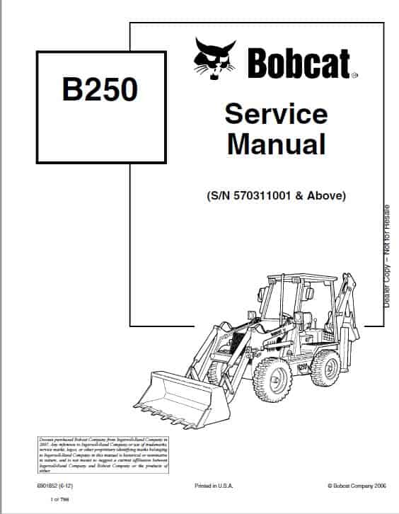 Bobcat B250 Loader Service Repair Manual