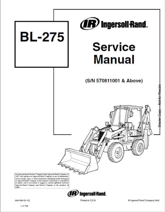 Bobcat BL275 Loader Service Repair Manual