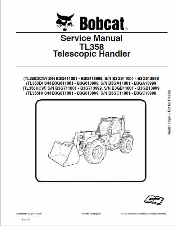 Bobcat TL358 versaHANDLER Telescopic Service Repair Manual