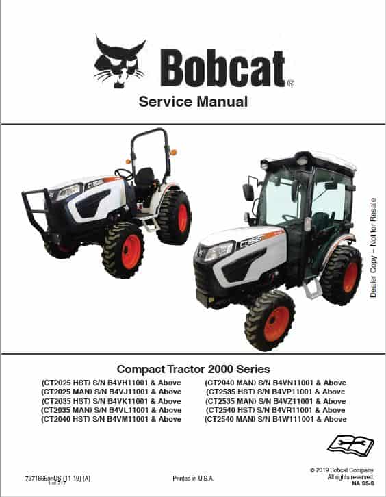 Bobcat CT2025, CT2035, CT2535, CT2540 Tractor Service Repair Manual