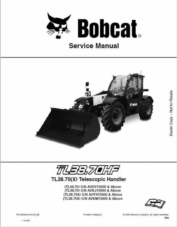 Bobcat TL38.70, TL38.70X versaHANDLER Telescopic Service Repair Manual