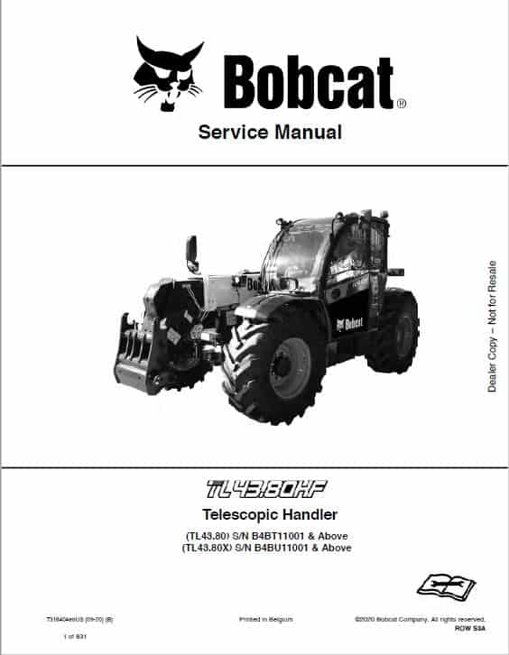 Bobcat TL43.80, TL43.80X, TL43.80X2 versaHANDLER Telescopic Service Repair Manual
