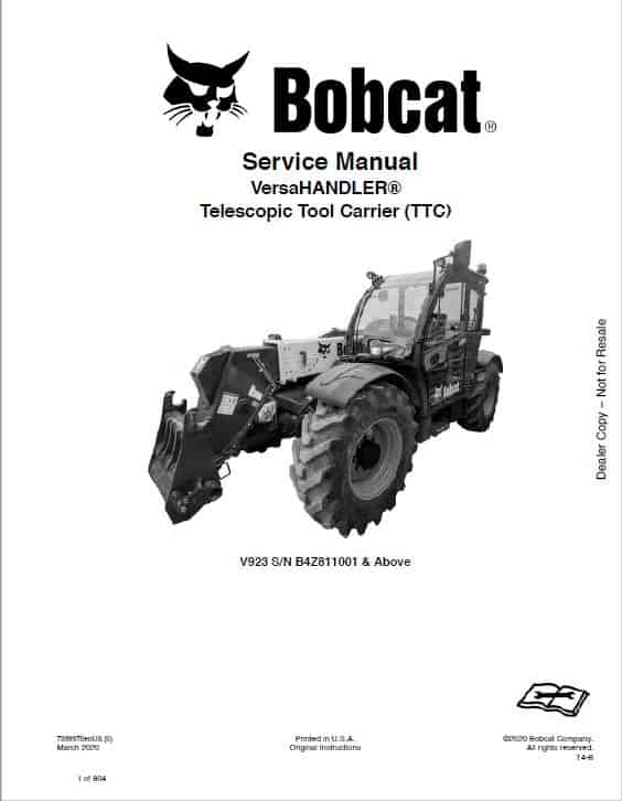 Bobcat V923 versaHANDLER Telescopic Service Repair Manual