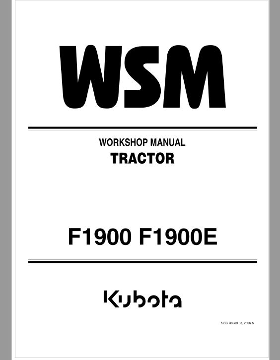 Kubota F1900, F1900E Front Mower Workshop Manual