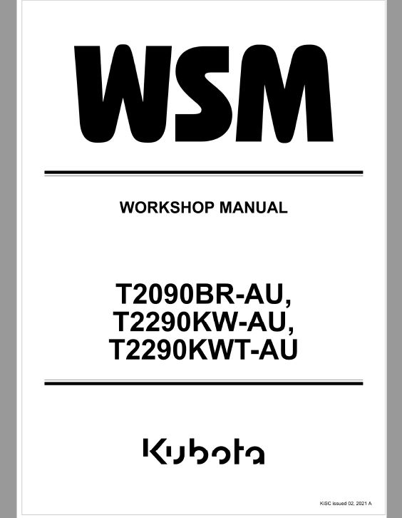 Kubota T2090BR-AU, T2290KW-AU, T2290KWT-AU Lawn Mower Workshop Repair Manual
