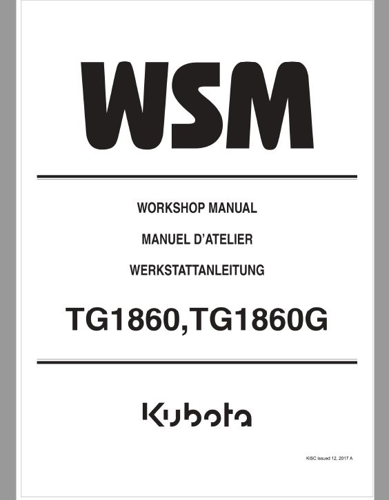 Kubota TG1860, TG1860G Lawn Mower Workshop Repair Manual