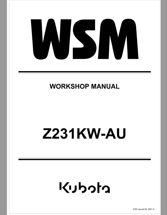 Kubota Z231JW-AU Zero Turn Mower Workshop Repair Manual