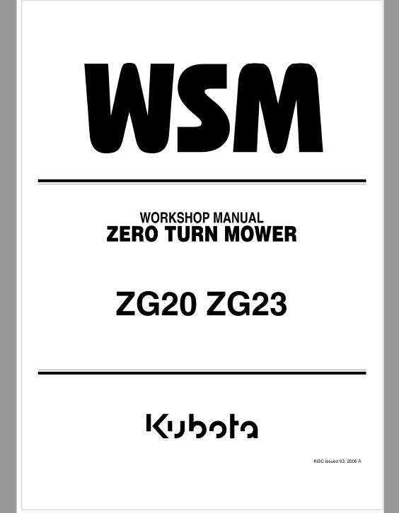Kubota ZG20, ZG23 Zero Turn Mower Workshop Repair Manual