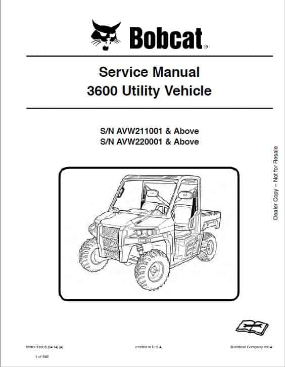Bobcat 3600 Toolcat Utility Vehicle Service Repair Manual
