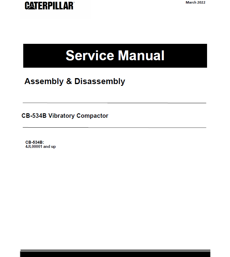 Caterpillar CAT CB-534B Vibratory Compactor Service Repair Manual (4JL00001 and up)