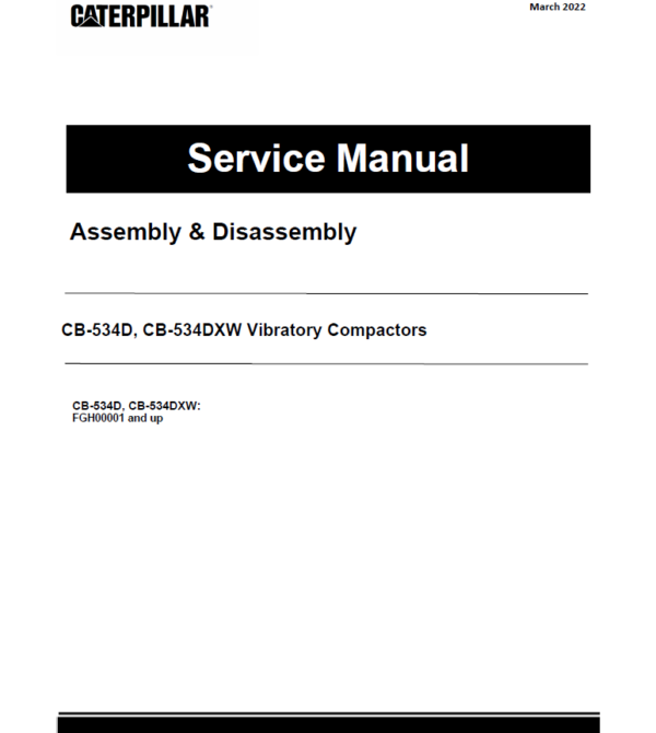 Caterpillar CAT CB-534D, CB-534DXW Vibratory Compactor Service Repair Manual (FGH00001 and up)