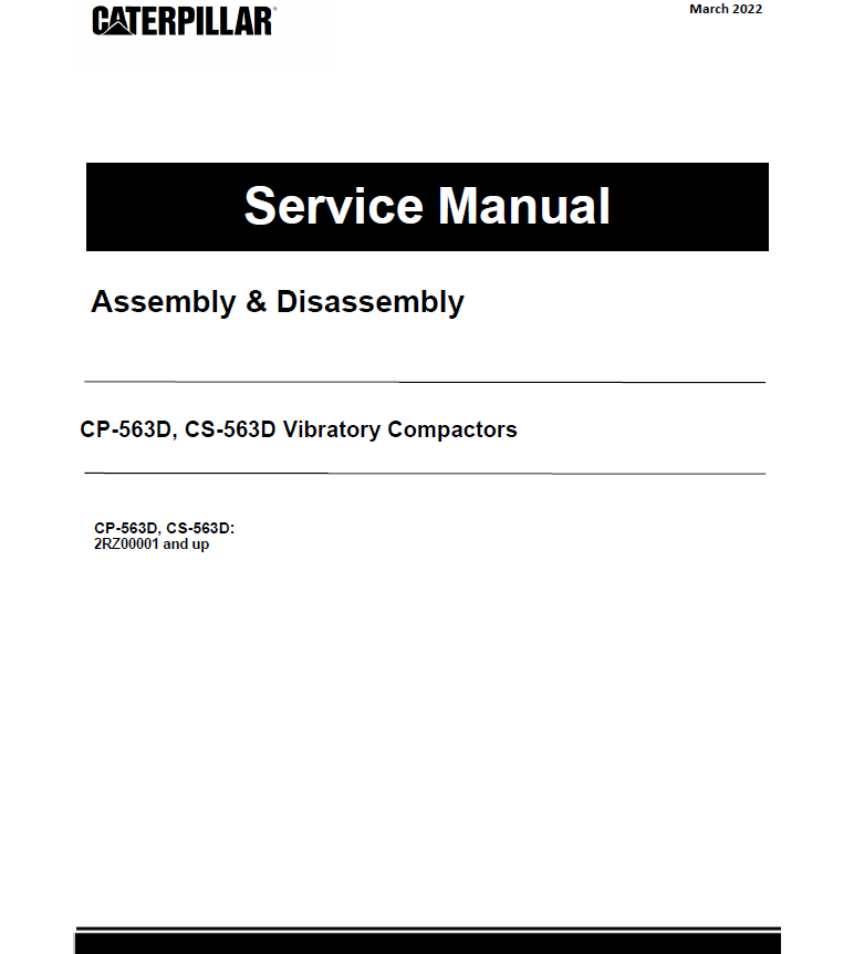 Caterpillar CAT CP-563D, CS-563D Vibratory Compactor Service Repair Manual (2RZ00001 and up)