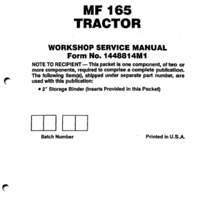 Massey Ferguson MF165 Tractor Service Manual
