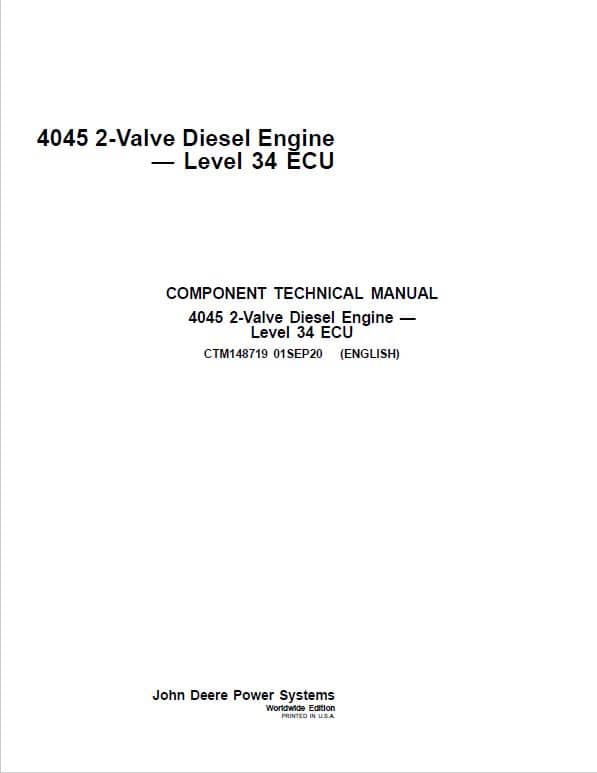 John Deere 4045 2-Valve Diesel Engine Level 34 ECU Component Technical Manual (CTM148719)