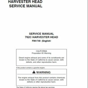 Timberjack 762C Harvester Head Service Repair Manual (SN 01FA1056 and up)