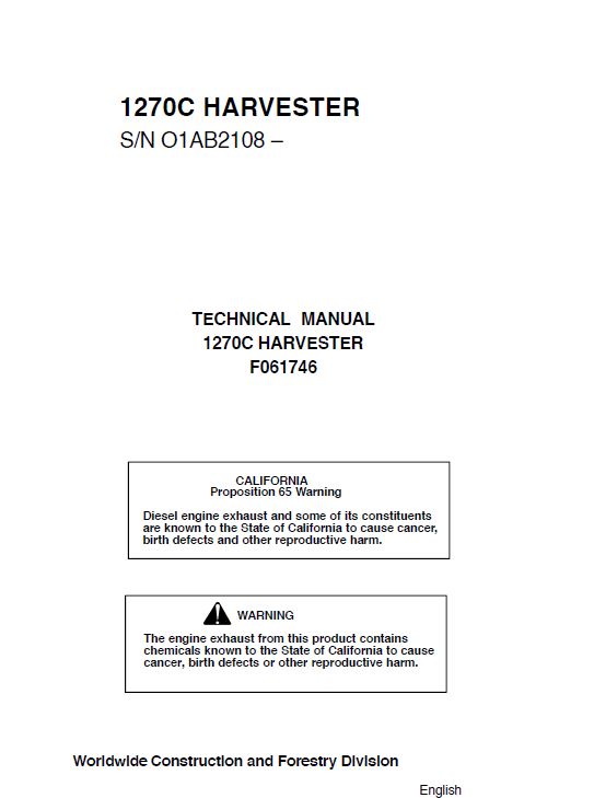 Timberjack 1270C Harvester Service Repair Manual (O1AB2108 and Up)