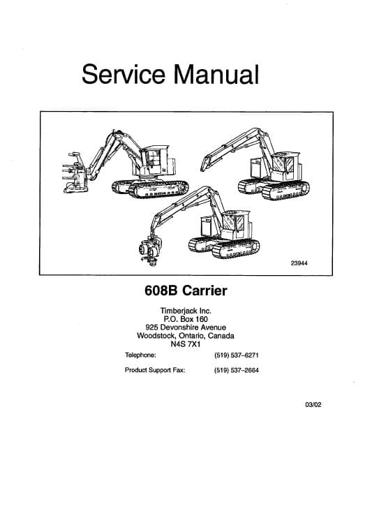 Timberjack 608B Carrier Service Repair Manual (SN X005001 an up)