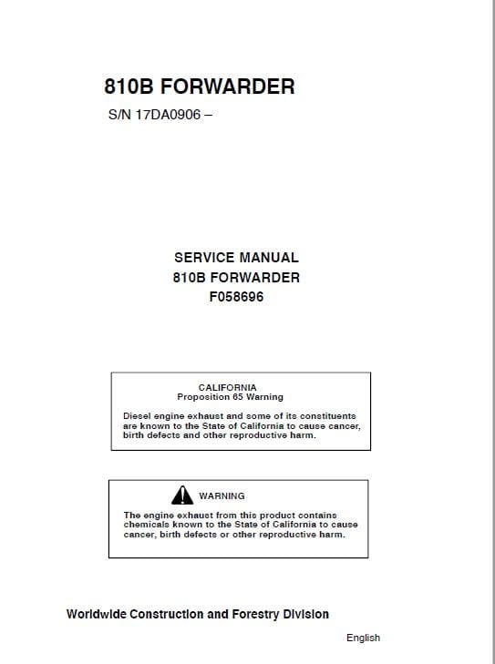 Timberjack 810B Forwarder Service Repair Manual (17DA0906 and Up)