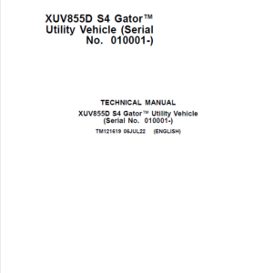 John Deere XUV855D S4 Gator Utility Vehicle Service Repair Manual TM121619