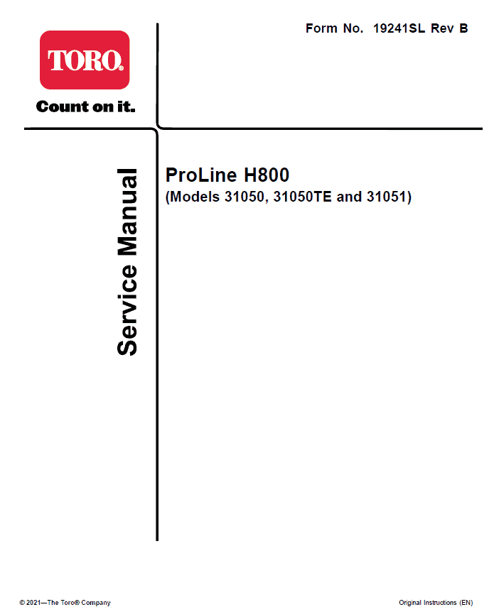 Toro ProLine H800 (Model 31050, 31050TE, 31051) Service Repair Manual
