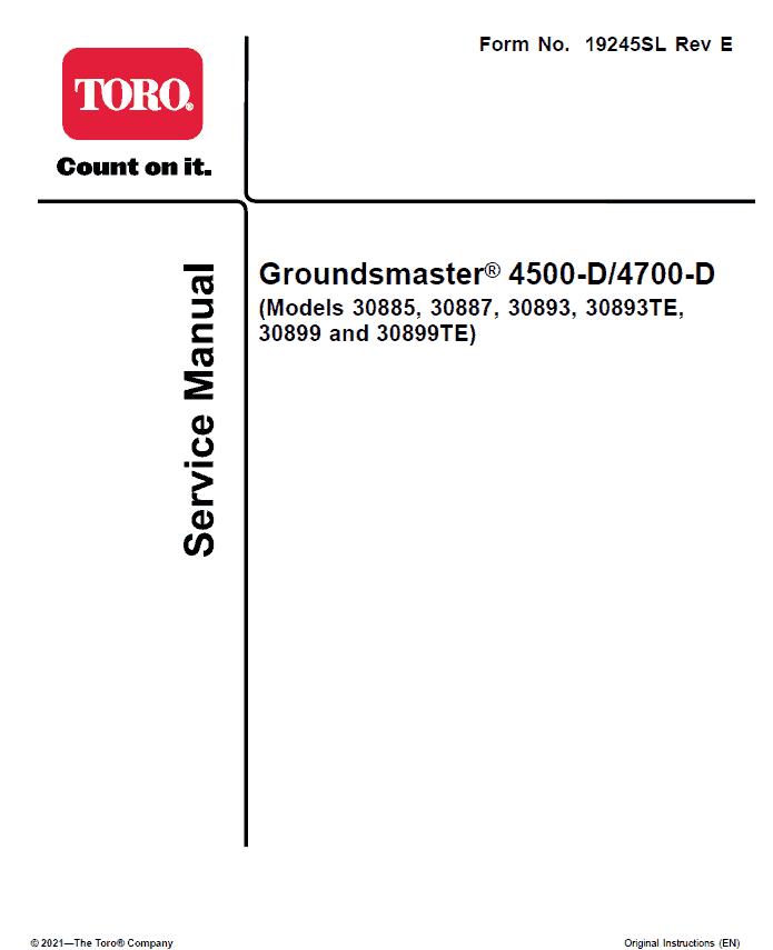 Toro Groundsmaster 4500-D, 4700-D (Models 30885, 30887, 30893, 30893TE, 30899, 30899TE) Service Repair Manual