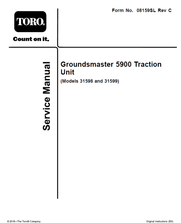 Toro Groundsmaster 5900, 5910 (Models 31598, 31599) Service Repair Manual