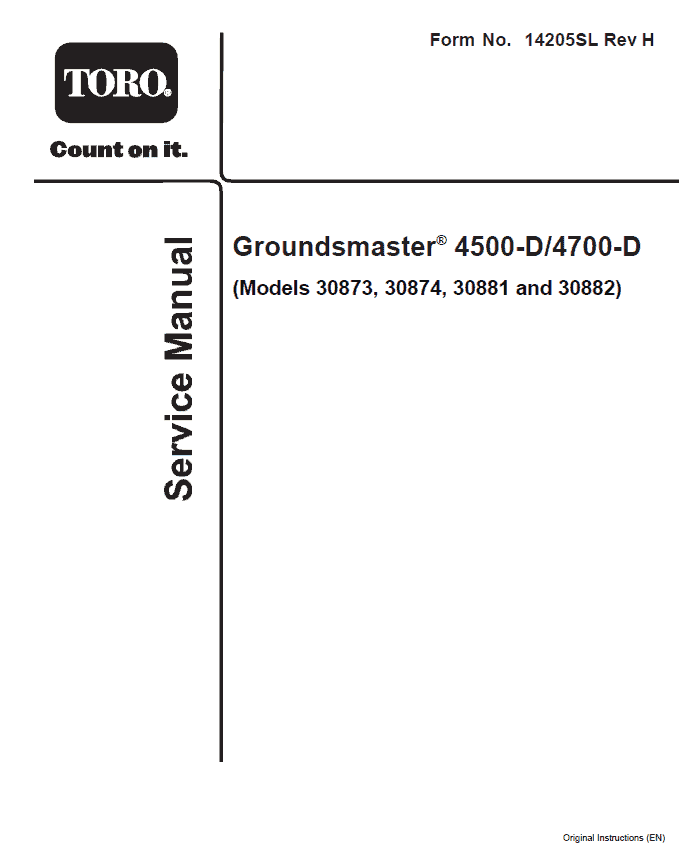 Toro Groundsmaster 4500-D, 4700-D (Models 30873, 30874, 30881, 30882) Service Repair Manual