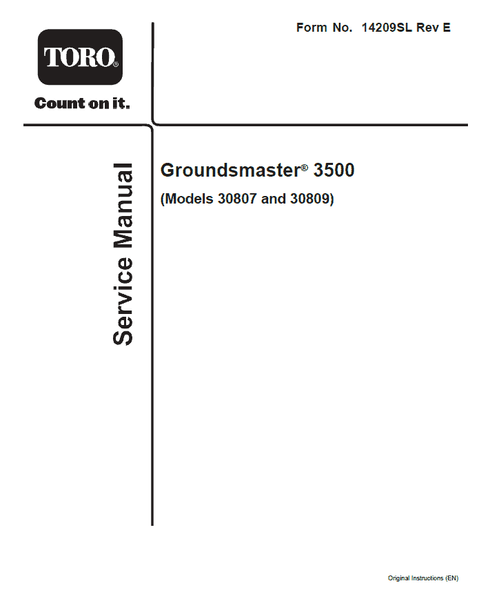 Toro Groundsmaster 3500-D, 3500-G (Model 30807, 30809) Service Repair Manual