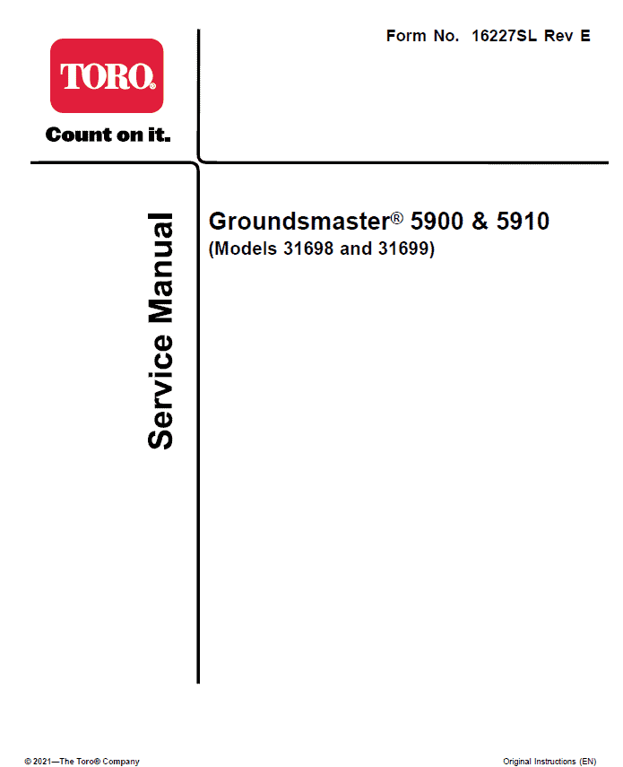 Toro Groundsmaster 5900, 5910 (Model 31698, 31600 – Tier 4) Service Repair Manual