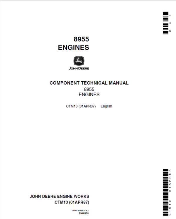 John Deere 8955 Engines Service Repair Manual (CTM10)