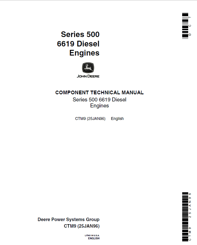 John Deere Series 500, 6619 Diesel Engines Service Repair Manual (CTM9)