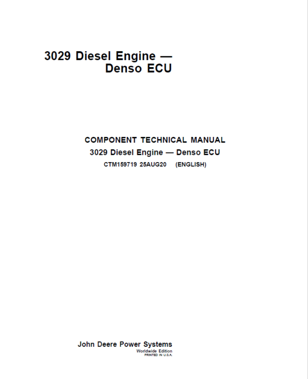 John Deere 3029 Diesel Engine - Denso ECU Repair Manual (CTM159719)